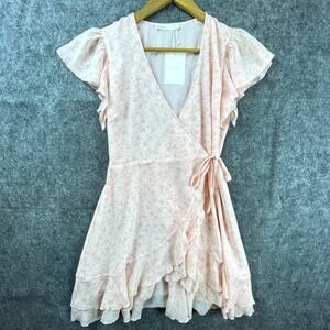 Oak + Fort Dress XS Pink Rose Floral Ruffle Frilly Romantic Feminine Girly